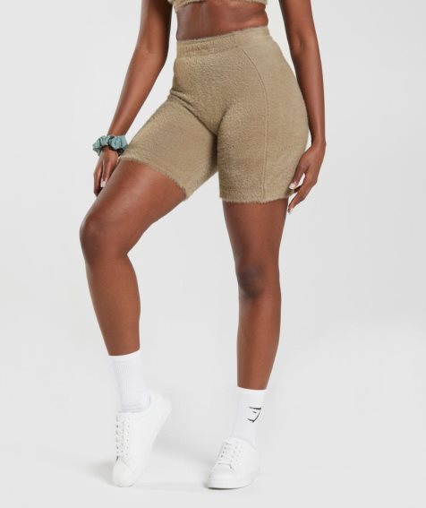 Women's Gymshark Whitney Eyelash Knit Shorts Khaki | CA 7A105D